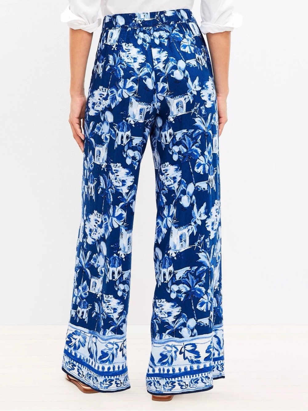 LOFT Navy & White Wide-Leg Floral Print Pants - Picture 2 of 10